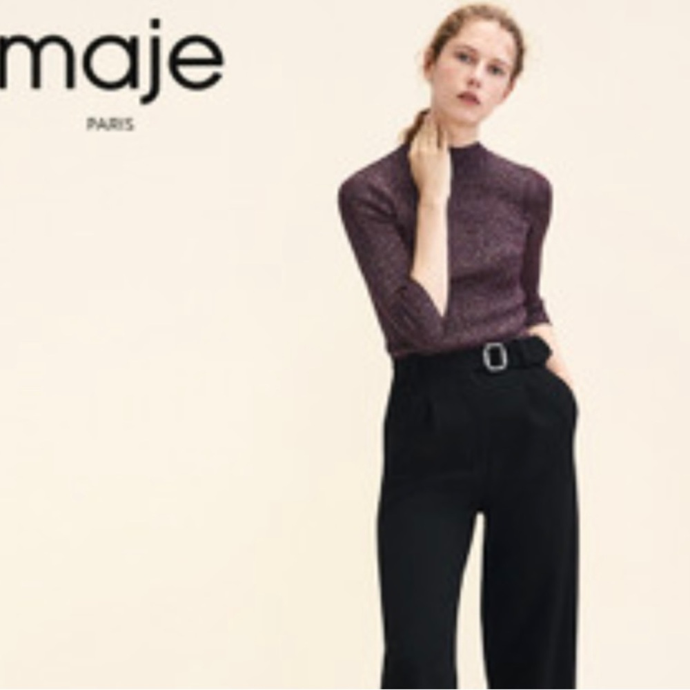 Maje Mio Metallic Ribbed Bordeaux Sweater Size 2